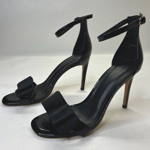 Joie Akane Black Heels Size 39.5 US 9.5 Ankle Strap Patent Leather Strappy Bow
